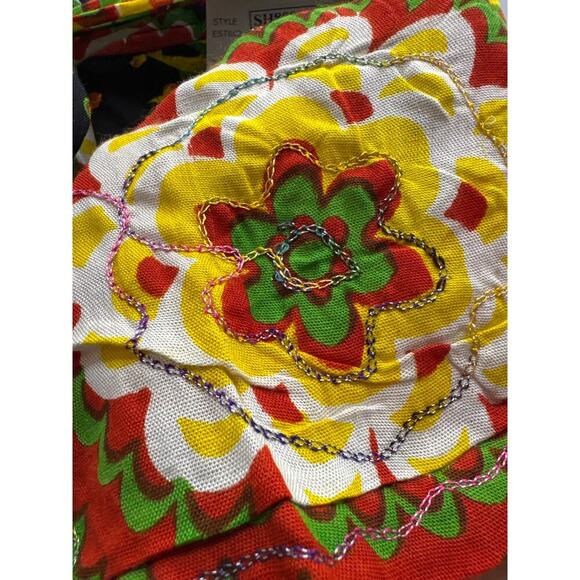 Junglee Billee Boho Black Multicolor Embroidered Shorts w/ Beaded Tie - Picture 5 of 10